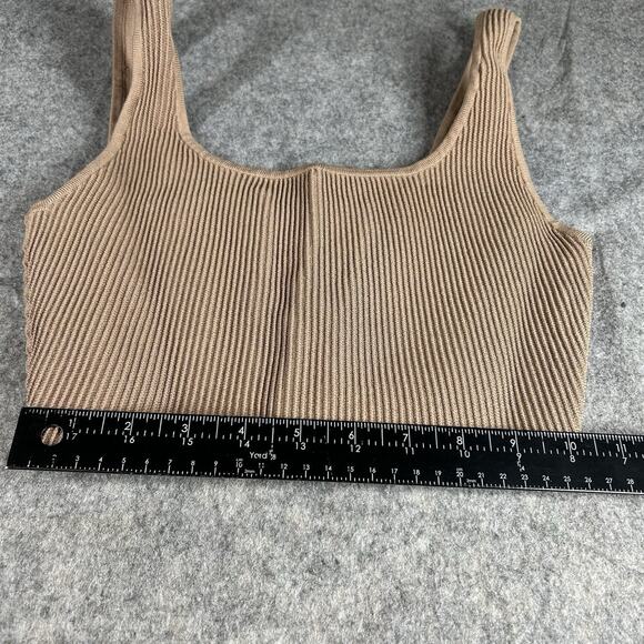 Aritzia Babaton Sculpt Ribbed Crop Tank Top Women's Small Tan Brown Scoop Neck - Picture 3 of 8